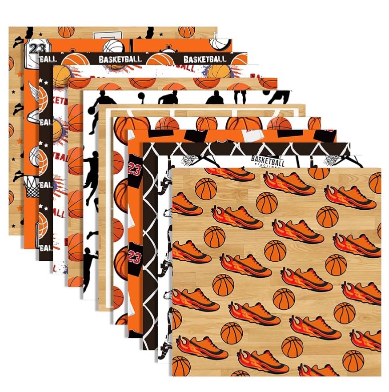 Photo 1 of 24 Sheets Basketball Scrapbook Paper 12'' x 12'' Basketball Dress Shoes Hoops Patterns Sports Themed Double-Sided Scrapbook Decorative Specialty for Card Making Origami, DIY Card,Junk Journals