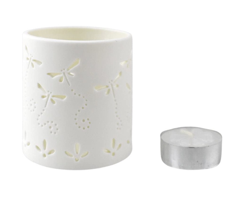 Photo 1 of Homeford Dragonfly Ceramic Cylinder Tea Light Candle Holder, 2-3/4-Inch - White
