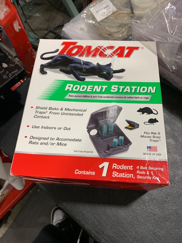 Photo 1 of Tomcat Rodent Station, Includes 1 Rodent Station with 4 Bait Securing Rods and 1 Security Key - Fits Rat or Mouse Sized Traps (Baits & Traps Sold Separately) - Use Indoors or Outdoors