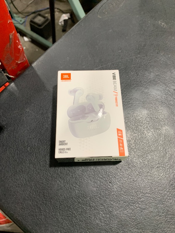 Photo 1 of JBL Vibe Beam - True Wireless JBL Deep Bass Sound Earbuds, Bluetooth 5.2, Water & Dust Resistant, Hands-free call with VoiceAware, Up to 32 hours of battery life (White)