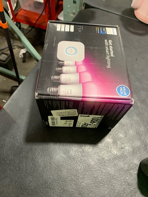 Photo 1 of Philips Hue Smart Light Starter Kit - Includes (1) Bridge and (4) 75W A19 E26 LED Smart White and Color Ambiance Bulbs - Control with App - Compatible with Alexa, Google Assistant, and Apple HomeKit