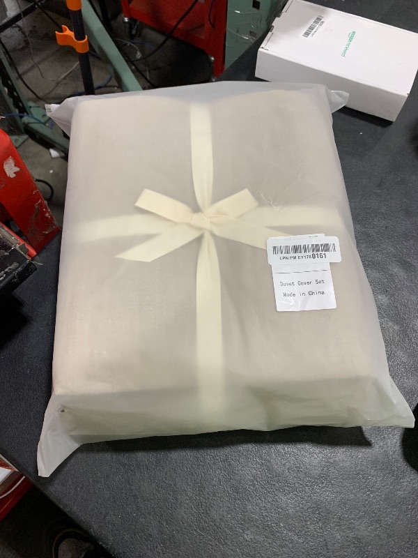 Photo 1 of Warm Moment Linen Grey Duvet Cover Super King Plus Size 120inch x 120inch,100% Washed Cotton Duvet Cover with Zipper Closure and 2 Pillowcases, Color of New Nature Linen