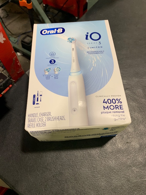 Photo 1 of Oral-B iO Deep Clean Rechargeable Electric Powered Toothbrush, White with iO Series 3 Limited, 2 Brush Heads and Travel Case - Pressure Sensor to Protect Gums - 3 Cleaning Settings - 2 Minute Timer