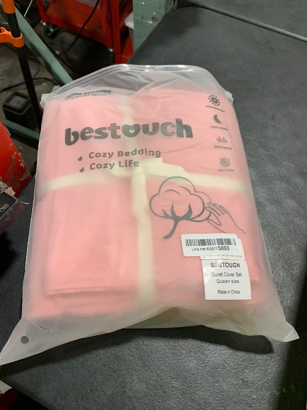 Photo 1 of BESTOUCH Duvet Cover Set 100% Washed Cotton Linen Feel Super Soft Comfortable Chic Lightweight 3 PCs Home Bedding Set Solid Red Pink Queen
