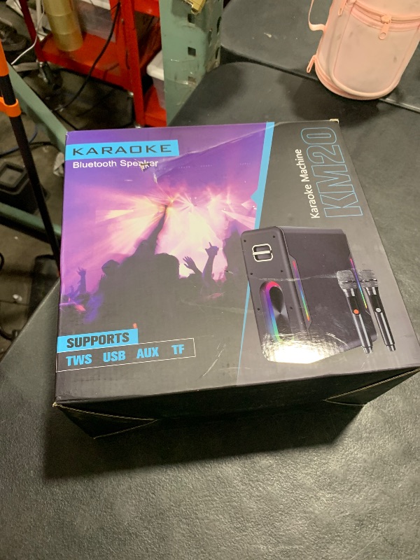 Photo 1 of Karaoke Machine with Two Wireless Microphones, Powerful Portable Bluetooth Speaker for Adults & Kids, PA System with 2 Voice Mode, LED Lights, Supports BT/TWS/AUX/USB/TF for Party