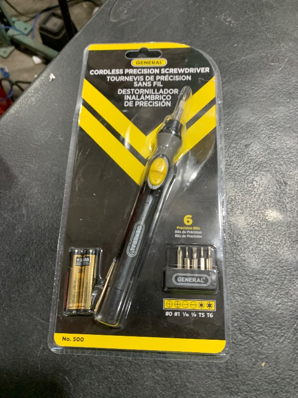 Photo 1 of General Tools Precision Cordless Electric Screwdriver #500 with Six Bits and Quick Change Chuck, Handles Difficult, Repetitive Screw-Fastening Jobs