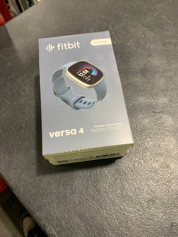 Photo 1 of Fitbit Versa 4 Fitness Smartwatch with Daily Readiness, GPS, 24/7 Heart Rate, 40+ Exercise Modes, Sleep Tracking and more, Waterfall Blue/Platinum, One Size (S & L Bands Included)