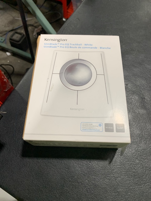 Photo 1 of Kensington SlimBlade Pro EQ Wireless Trackball, Bluetooth, 2.4GHz Connection, Rechargeable, Programmable Buttons, White/Silver Ball