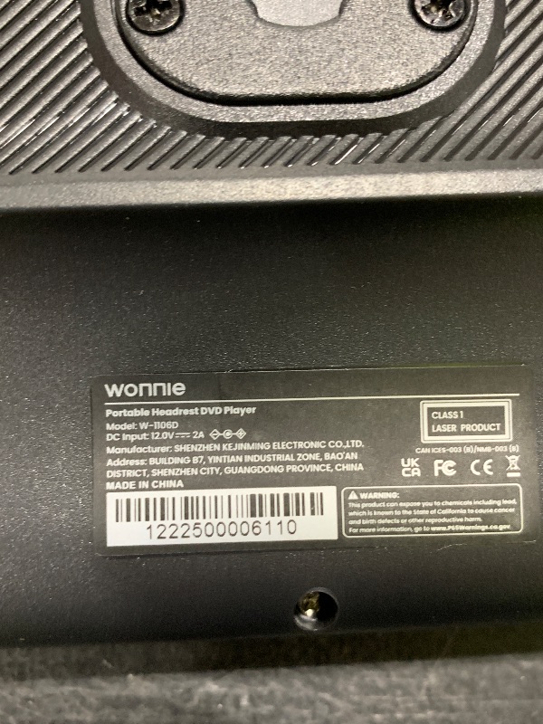 Photo 1 of WONNIE 12" Dual Car DVD Players Portable DVD Players for Car Headrest Play a Same or Two Different Movies with 5-Hour Rechargeable Battery, Mounting Brackets, All Region, Support USB/Sync TV