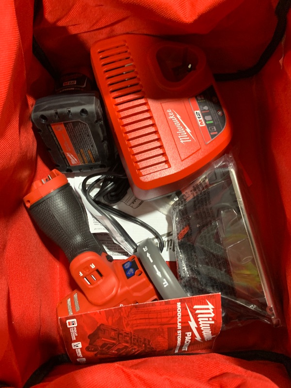 Photo 1 of Milwaukee M12 FUEL 3" Compact Cut Off Tool Kit - 24V, 4Ah, 4A, 1.5E+3 RPM, 3" Max. Chuck Size, Black/Red