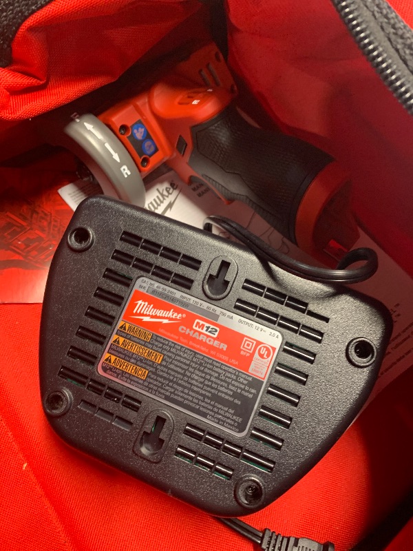 Photo 1 of (incomplete item)(sold for parts only) Milwaukee M12 FUEL 3" Compact Cut Off Tool Kit - 24V, 4Ah, 4A, 1.5E+3 RPM, 3" Max. Chuck Size, Black/Red