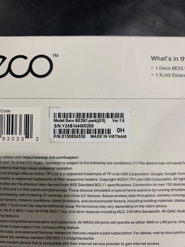Photo 1 of TP-Link Deco BE25 Dual-Band BE5000 WiFi 7 Mesh Wi-Fi Router | 4-Stream, 240 Mhz Channels | Covers up to 2,600 Sq.Ft | 2X 2.5G Ports Wired Backhaul | VPN, MLO, HomeShield, Free Expert Help, 1-Pack
