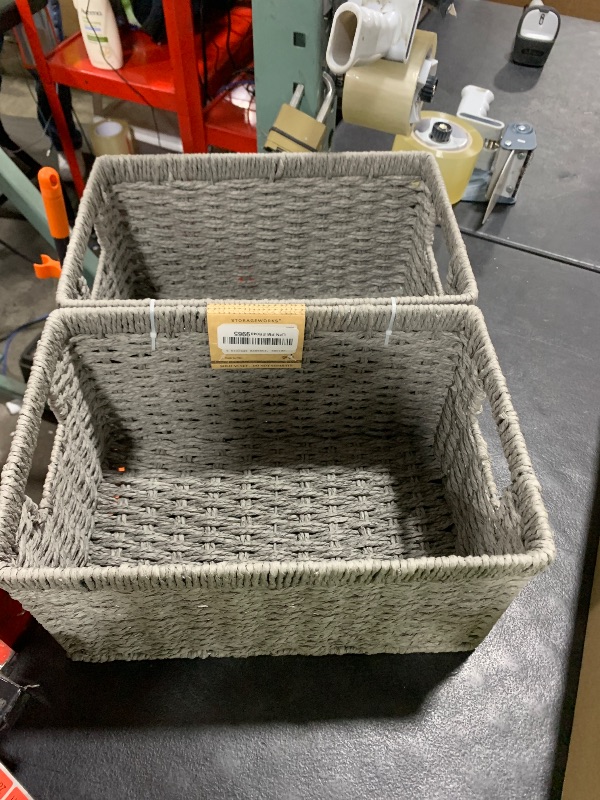 Photo 1 of StorageWorks Round Paper Rope Storage Baskets, Rectangular Wicker Baskets with Built-in Handles, Gray, 2-Pack
