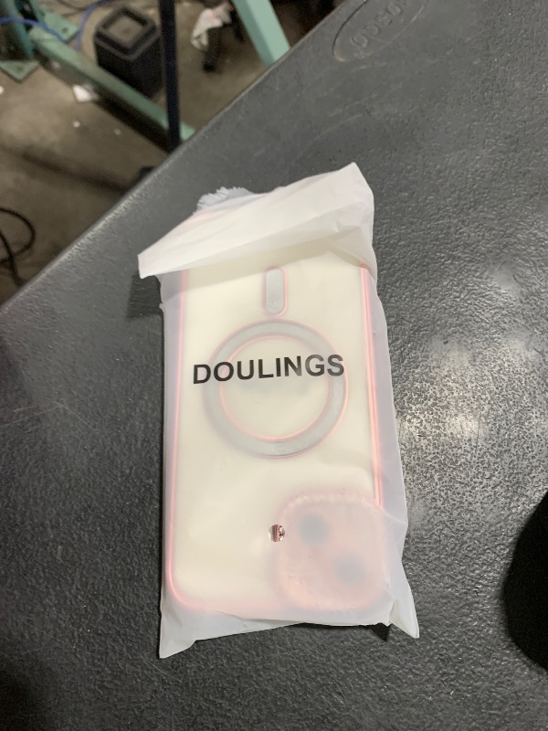 Photo 1 of Doulings Magnetic Glitter Diamond for iPhone 15 Plus Case[Compatible with MagSafe] Shiny Rhinestone Camera Lens Protector Bling Plated Edge,Clear Slim Military Drop Shockproof Cover for Women,Pink
