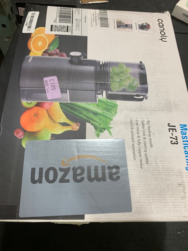 Photo 1 of Cold Press Juicer, 5.8" Wide Feed Chute Juice Extractor Machine with 400W, High Juice Yield, Slow Masticating Juicer for Whole Vegetables & Fruits, Black Gray