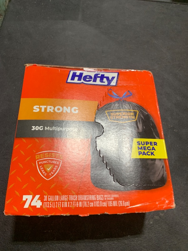 Photo 1 of Hefty Strong Large Trash Bags, Black, 30 Gallon, 74 Count