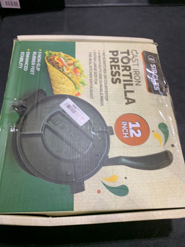 Photo 1 of SIRCLES Tortilla Press 12 Inch Cast Iron - Extra Large, Heavy Duty 12 Inch Tortilla Press - Ebook Tortilla recipes - 5 Non-Slip Rubber Feet - Pre-Seasoned - Prensa Para Tortillas De 12 Pulgadas Grande
