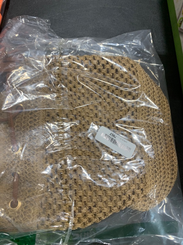 Photo 1 of OWGSEE Straw Bucket Bag Summer Woven Crossbody Bags for Women Hobo Drawstring Purse Vacation Handbags Straw Beach Bag (Khaki)