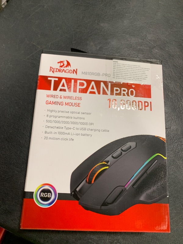 Photo 1 of Redragon M810 Pro Wireless Gaming Mouse, 10000 DPI Wired/Wireless Gamer Mouse w/Rapid Fire Key, 8 Macro Buttons, 45-Hour Reliable Power Capacity and RGB Backlit for PC/Mac/Laptop