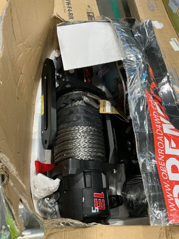 Photo 1 of [MISSING PARTS] OPENROAD 13500 lb Recovery Winch with Synthetic Rope and 2 Wireless Remotes - IP68 Waterproof 12V Electric Winch for Jeep, SUV, Truck & Trailer - Panther Series 3S