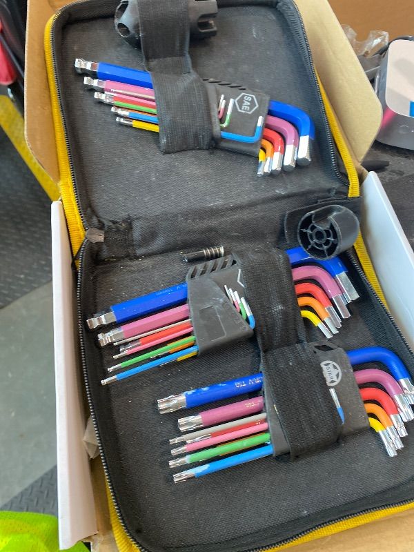 Photo 1 of **USED - MINOR DAMAGE**
AMTOVL 27PCS Allen Key Set, Metric & SAE Allen Wrench Set, Extra Long Ball & Star End Hex Keys with T-Handle & Color Coding for Bicycle, Household DIY