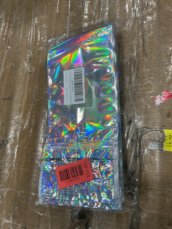 Photo 1 of 100 Pack Holographic Resealable Plastic Bags for Food Storage, Zipper Bags with Clear Front Window, Packaging Pouch for Small Business (100 Pack, 5.2x9.6 inch)