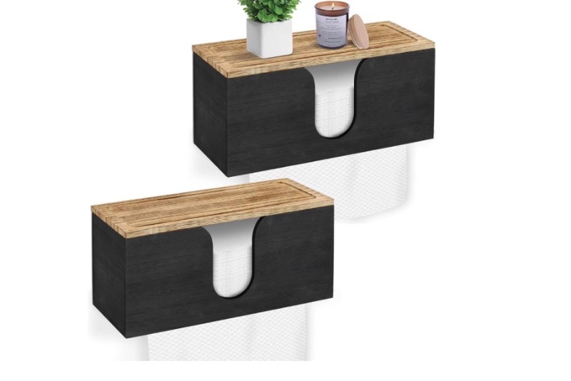 Photo 1 of 1 Pack Solid Wood Paper Towel Dispenser Wall Mounted, Folded Paper Towel Holder with Lid, Commercial C-Fold, Z-Fold, Trifold Hand Paper Towel Holder Dispenser for Bathroom Kitchen Office