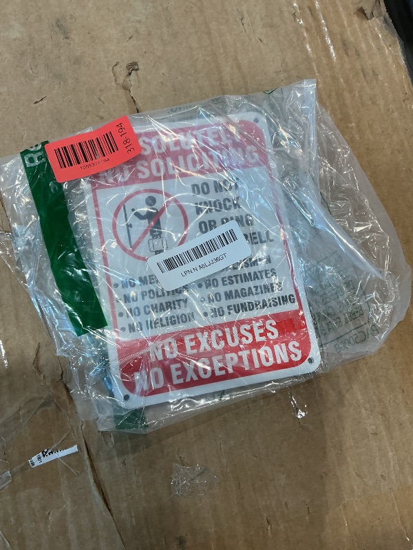 Photo 1 of (2 Pack) No Soliciting Sign for House, No Soliciting Sign for Front Door, No Exceptions No Excuses Aluminum Metal Signs for Yard (White/Black, 7 x 5 inches)