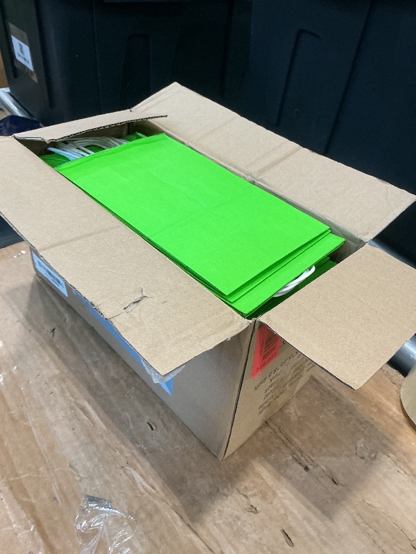 Photo 1 of 100 Pack 5.25x3.25x8.25 Inch Small Grass Green Kraft Paper Bags with Handles Bulk, Toovip Gift Wrap Bags for Favor Grocery Retail Party Birthday Shopping Business Goody Craft Merchandise Takeout Sacks
