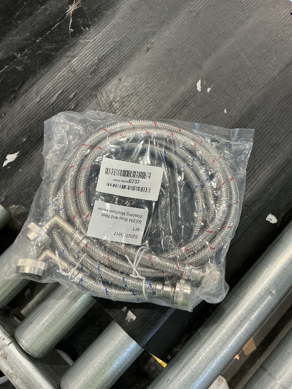 Photo 1 of ?UPGRADE?4FT Washing Machine Hoses with 90 Degree Elbow Premium Stainless Steel Burst Proof (cost-effective 2 pack) Red and Blue Striped Water Connection Inlet Supply Lines by Cenipar