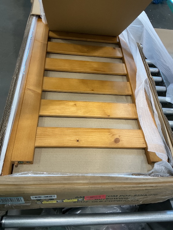 Photo 1 of **parts only** Zinus Alexia Wood Platform Bed Frame with headboard, Solid Wood Foundation with Wood Slat Support, No Box Spring Needed, Easy Assembly, Rustic Pine, King