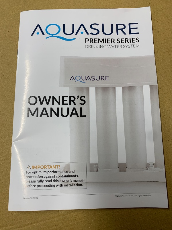 Photo 1 of (incomplete)(sold for parts only) Aquasure Premier 4-Stage RO Reverse Osmosis Under Sink Drinking Water Filtration System | Removes 99% of Contaminants 