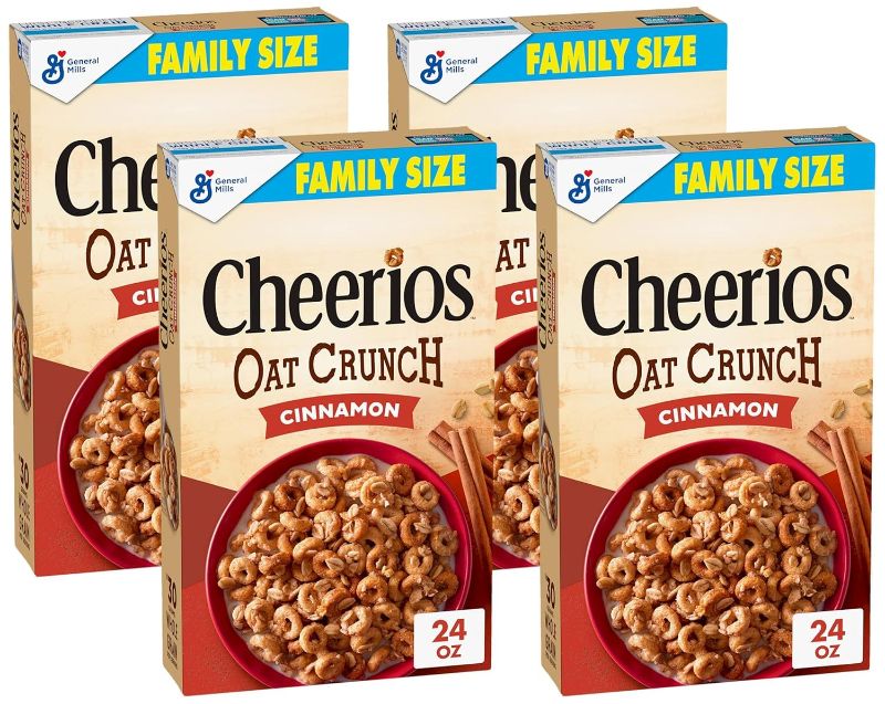 Photo 1 of (8 pack) Cheerios Oat Crunch Cinnamon Breakfast Cereal, Made with Whole Grain, Family Size, 24 oz
