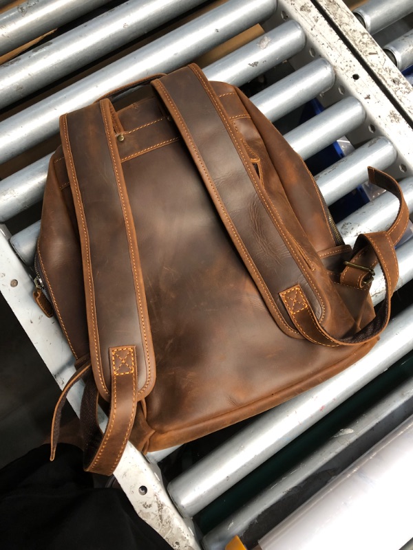 Photo 1 of (MINOR DAMAGE) (LEATHER/ZIPPER) Miracttld Leather Backpack for Men 15.6" Laptop Backpack 100% top-Grain Leather Madagascar Leather Backpack Brown Medium Size