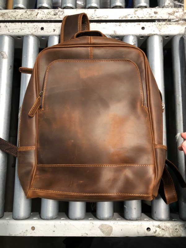 Photo 1 of (MINOR DAMAGE) (LEATHER/ZIPPER) Miracttld Leather Backpack for Men 15.6" Laptop Backpack 100% top-Grain Leather Madagascar Leather Backpack Brown Medium Size