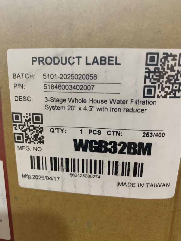 Photo 1 of ***(HEAVILY USED/ MAJOR DAMAGE)***iSpring Whole House Water Filter System, Reduces Iron, Manganese, Chlorine, Sediment, Taste, and Odor, 3-Stage Iron Filter Whole House, Model: WGB32BM