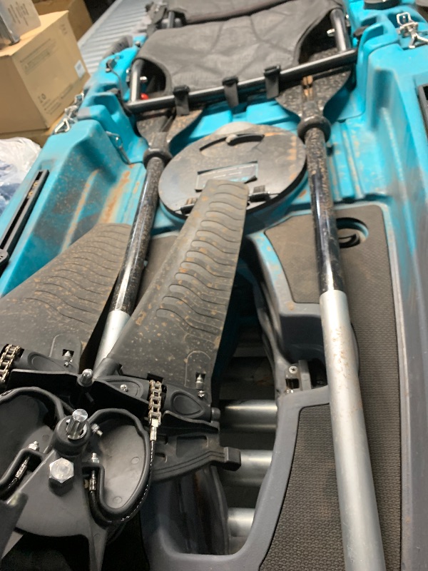 Photo 1 of *****DIRTY******Reel Yaks Raptor Modular Fishing Kayak - 9.5ft Lightweight Fin Drive, Sit On Top Kayak for Adults & Youth - Stable & Portable, Ideal Space-Saving Design for Travel - 380lbs Capacity - Cyan Gray