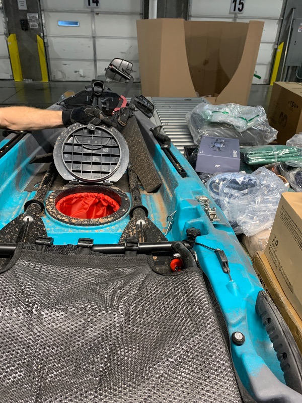 Photo 1 of *****DIRTY******Reel Yaks Raptor Modular Fishing Kayak - 9.5ft Lightweight Fin Drive, Sit On Top Kayak for Adults & Youth - Stable & Portable, Ideal Space-Saving Design for Travel - 380lbs Capacity - Cyan Gray