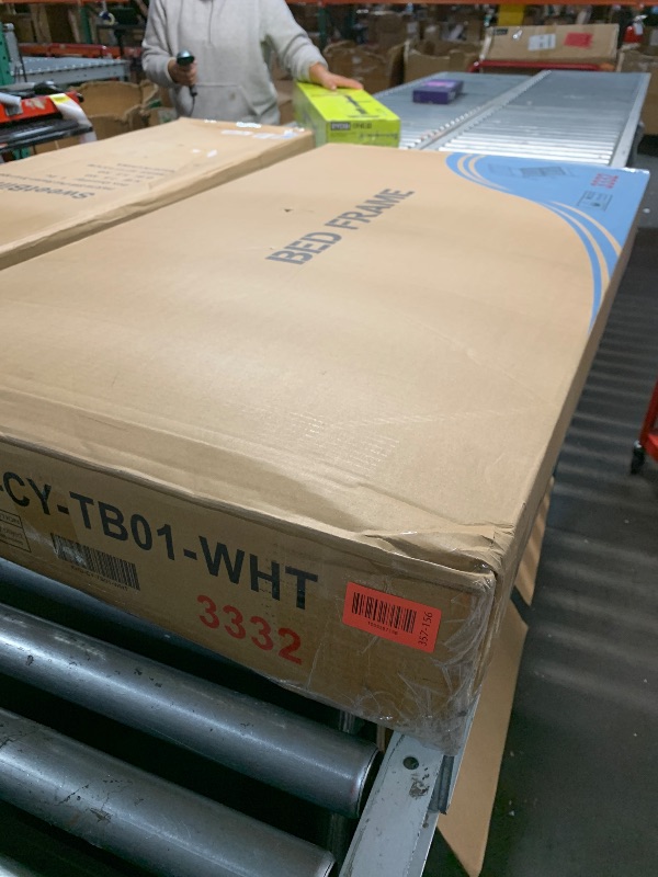 Photo 1 of ***************ITEM IS WHITE, NOT BLACK******************
Velvet Bed Frame with Charging Station and Storage Shelf, Bed Frame with Vertical Channel Tufted Wingback Headboard, Upholstered Platform Bed with Wood Slats, No Box Spring Needed (Black, Queen)