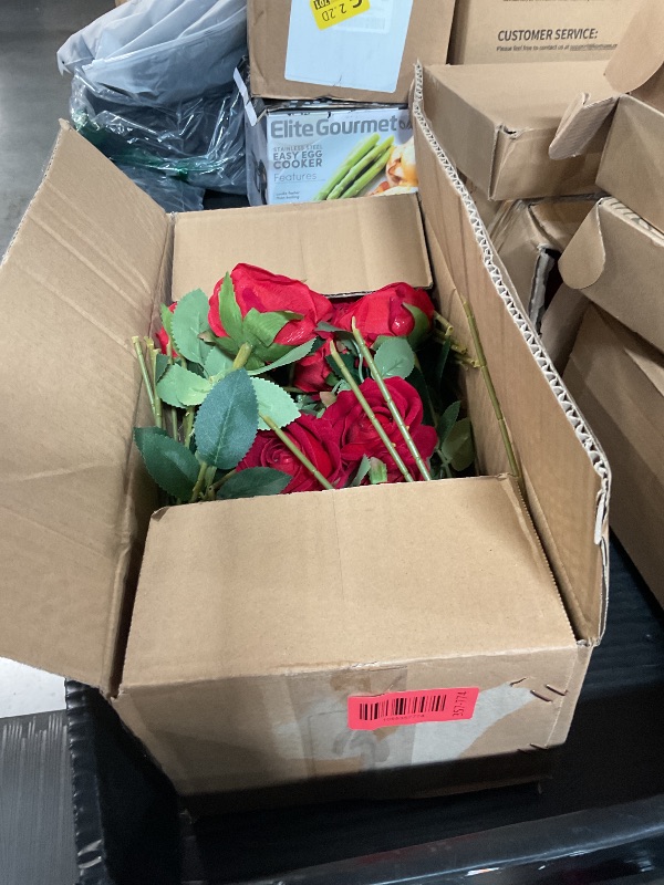 Photo 1 of *USED*Hananona 50 Artificial Roses in Bulk, Fake Velvet Silk Burgundy Roses Realistic Red Roses for Wedding Centerpieces Flower Arrangement Home Decor (50, Burgundy)