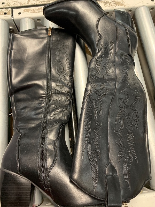 Photo 1 of (see images) DREAM PAIRS Womens Cowboy Boots Wide Calf Comfortable Pull On Zipper Chunky Heel Tall Boot,Size 8,Black/Pu