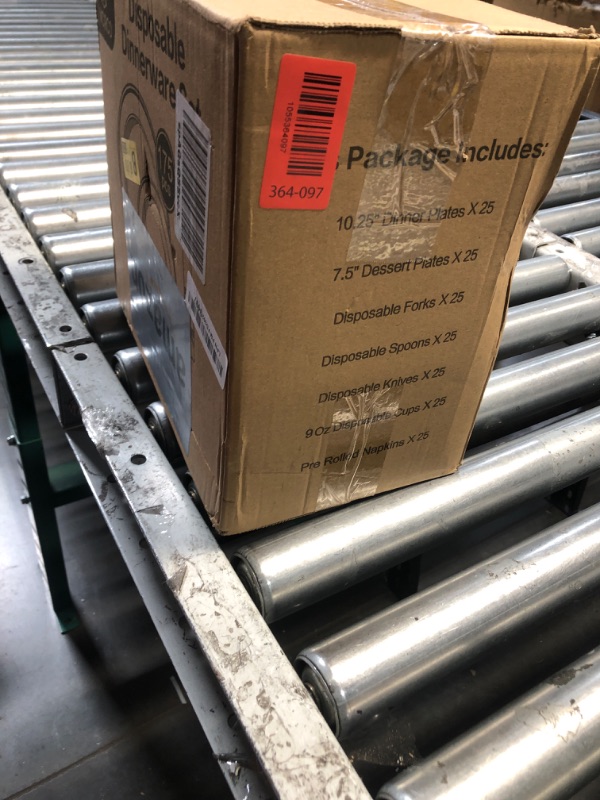 Photo 1 of ?175 Piece Silver Dinnerware Set,25 Silver Rim Plastic Plates, 25 Cups,25 Pre Rolled Napkins with Plastic Silverware, Disposable Dinnerware Set for 25 Guest