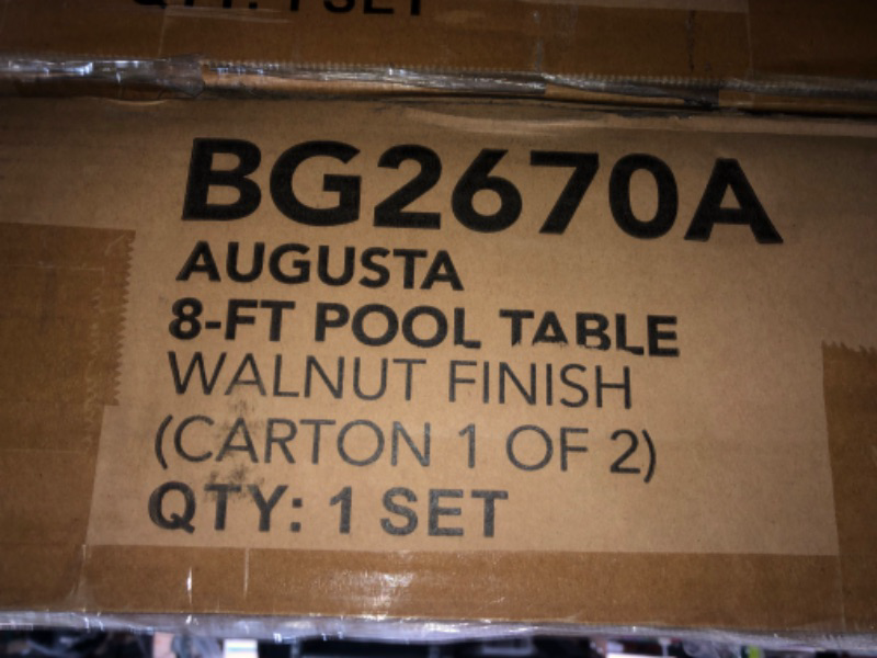 Photo 1 of (PARTIAL SET)**TRUCK OR TRAILER PICKUP ONLY**
Hathaway Augusta 8 Foot Pool Table with Complete Accessories – Classic Full Size Billiard Table for Home Use – Classic Ball and Claw Legs, Inlaid Sights, K-66 Cushions – Walnut Finish with Camel Felt