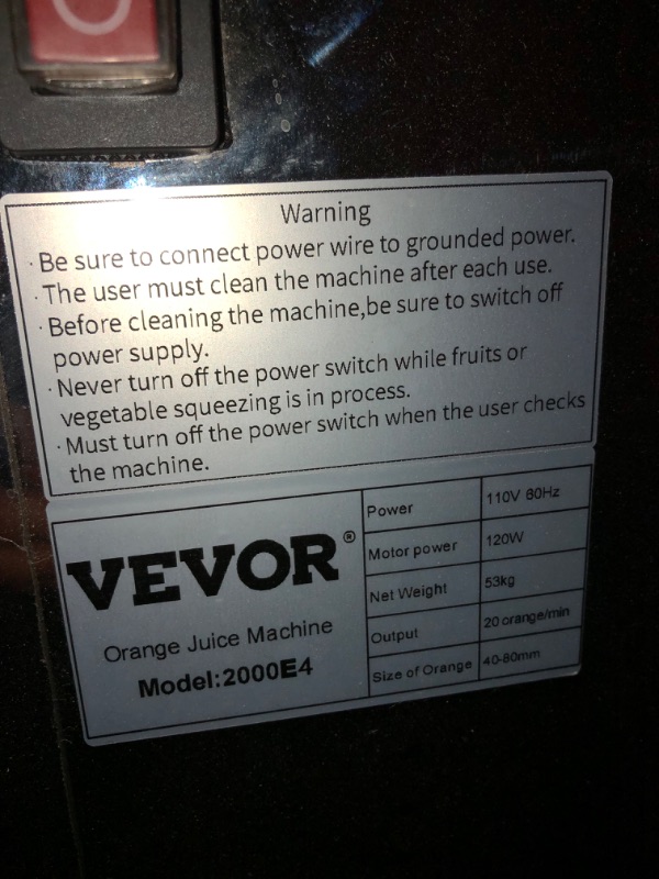 Photo 1 of ***FOR PARTS ONLY***(READ NOTES)
VEVOR Commercial Orange Juicer, 120W Automatic Feeding Juice Extractor with Water Tap, Stainless Steel Juicer Machine 25 Oranges/Minute, with Pull-Out Filter Box, PC Cover, 3 Peel Collecting Buckets