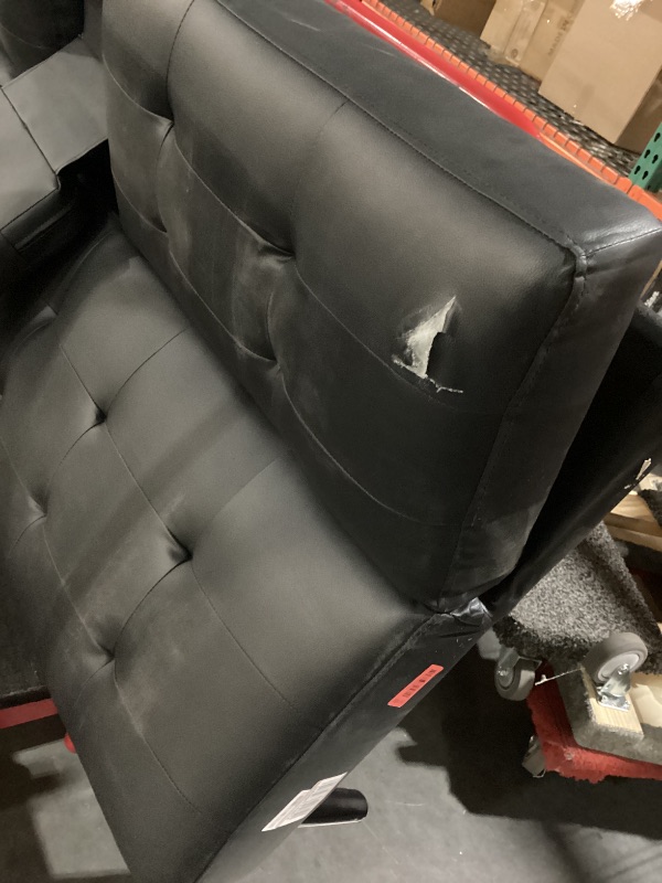 Photo 1 of ***Damaged/ See Notes for details*** Shintenchi Futon Sofa Bed, Leather Foldable Couch, Reclining Sleeper w/Removable Armrests, Upholstered Loveseat w/Folding Cup Holders for Home, Office, Black
