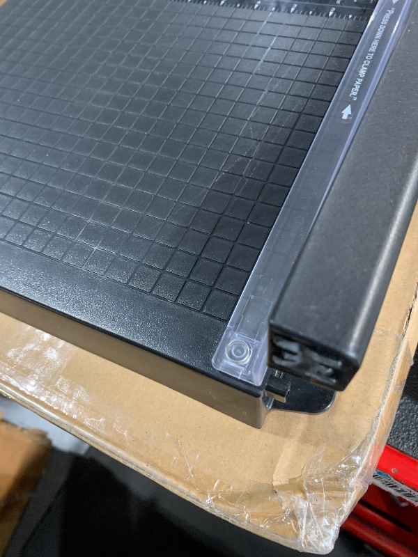 Photo 1 of ***Missing handle ***
Amazon Basics Paper Trimmer Cutter for Office and Crafts, Heavy-Duty, Portable Paper Slicer, 15-Inch, 10-Sheet Cardstock