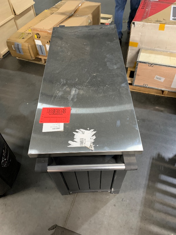 Photo 1 of Keter Unity XL Portable Outdoor Table with Stainless Steel Top for Kitchen Prep and Outdoor Storage Cabinet for Grilling Accessories, Dark Grey