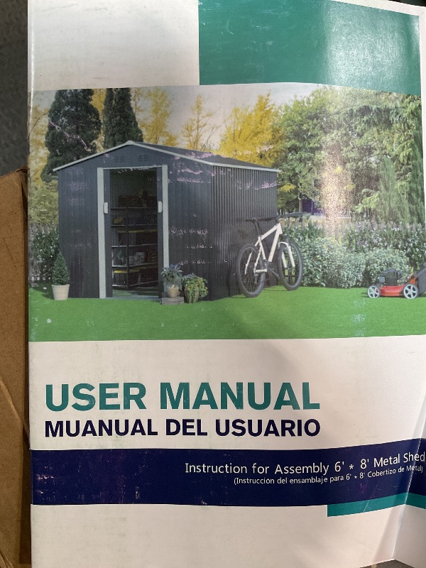 Photo 1 of **PARTIAL SET/BOX 1 OF 4** Verano Garden 8x6 FT Outdoor Storage Shed, Galvanized Steel Metal Garden Shed, Double Door W/Lock, Outdoor Storage Tool House for Backyard, Patio, Lawn