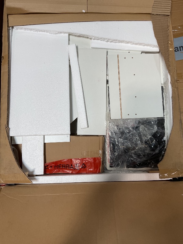 Photo 1 of ****HAS A CRACKED MIRROR CAUTION WHEN OPENING PACKAGING**** DWVO Makeup Vanity with Large Mirror and LED Lights, Vanity Desk Set with Power Outlet & Chair & 3 Lighting Colors, 4 Drawers, Dressing Table Stool Set for Dressing Room, Pearl White