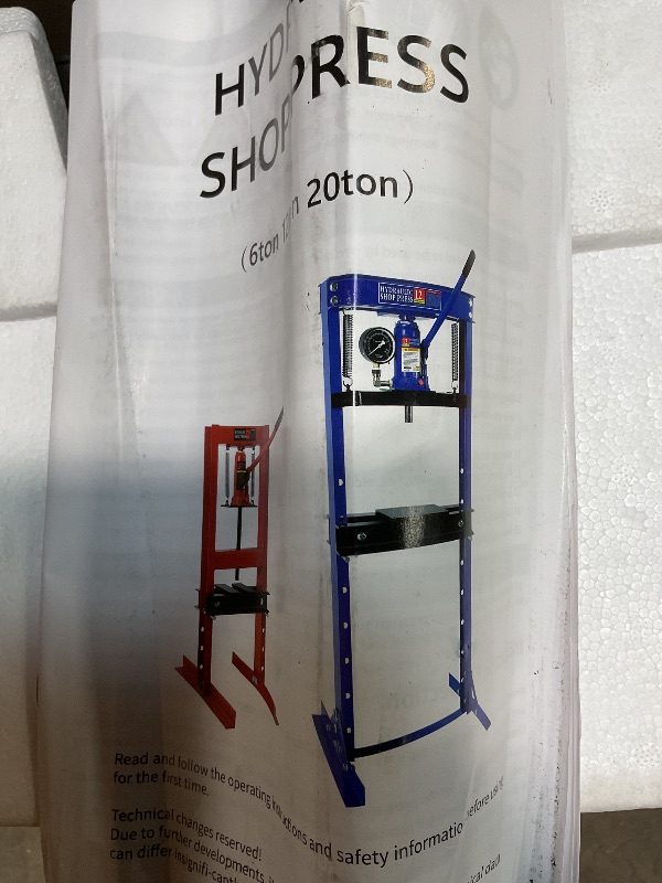 Photo 1 of 20 Ton Hydraulic Shop Press, Heavy-Duty H-Frame Bearing Press with Stamping Plates & Pressure Gauge, Adjustable Worktable for Metal Bending, Straightening, Installing Bearings & U-Joints – Garage Floo